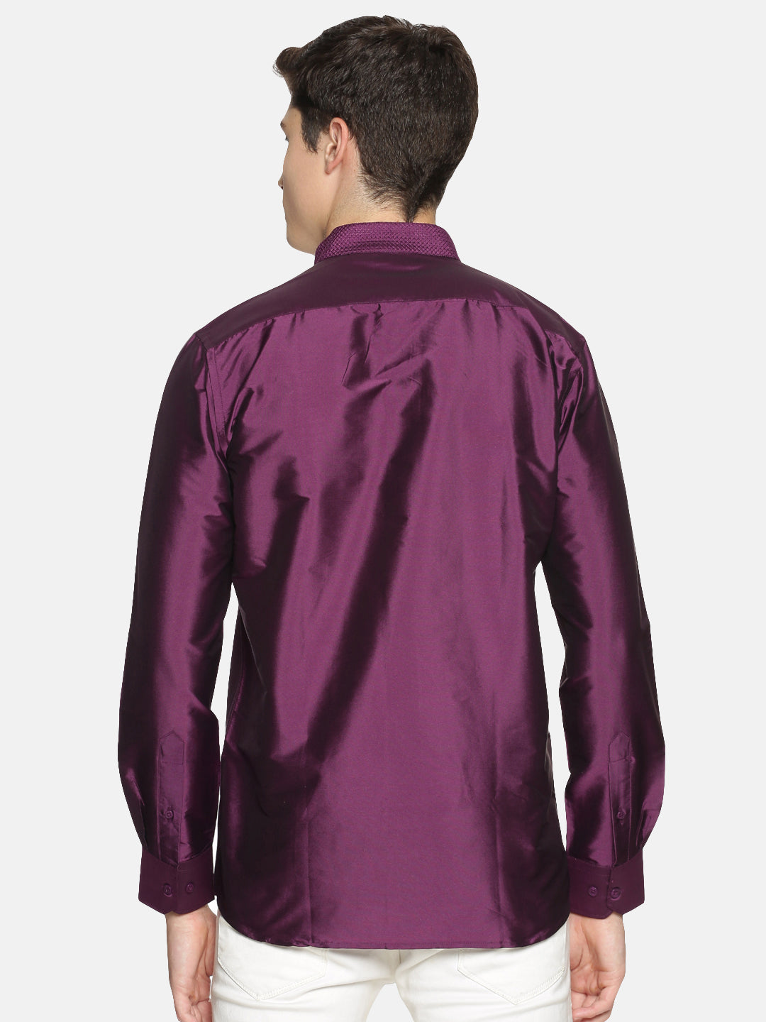 Purple Polyester Slim Fit Solid Party Shirt