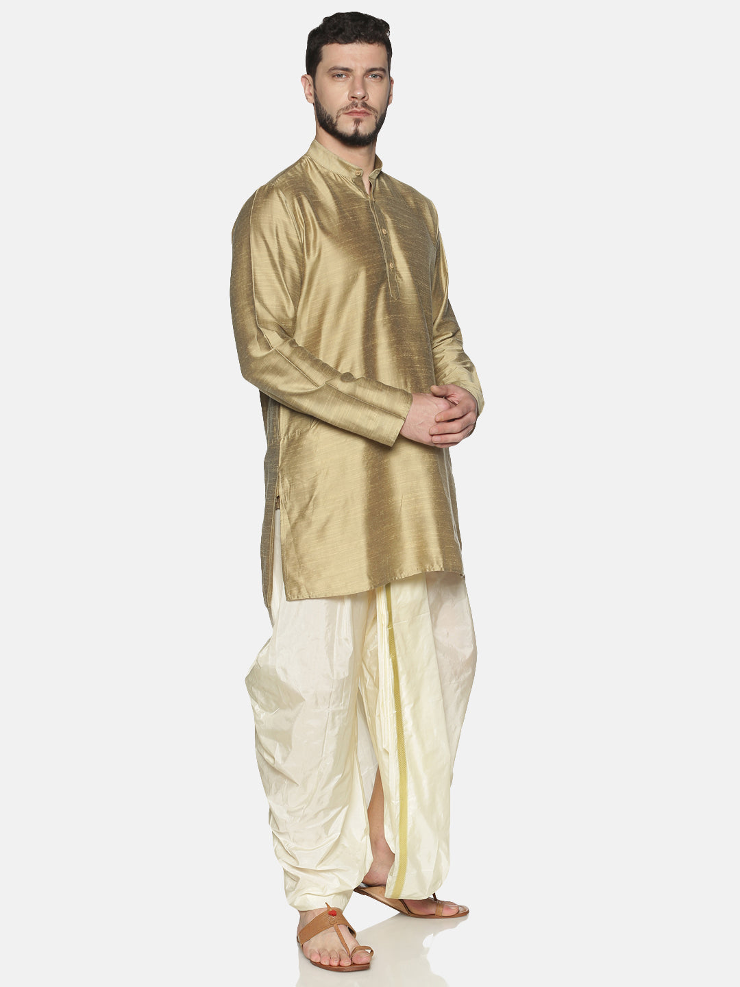 Gold-Toned Cotton Solid Kurta With Dhoti Pants