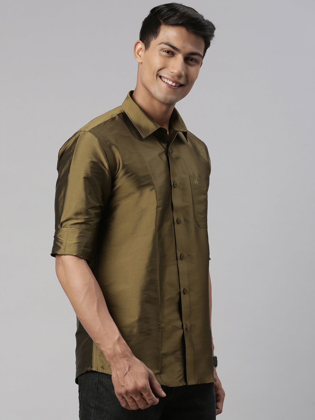 Dark Green Polyester Slim Fit Solid Party Shirt