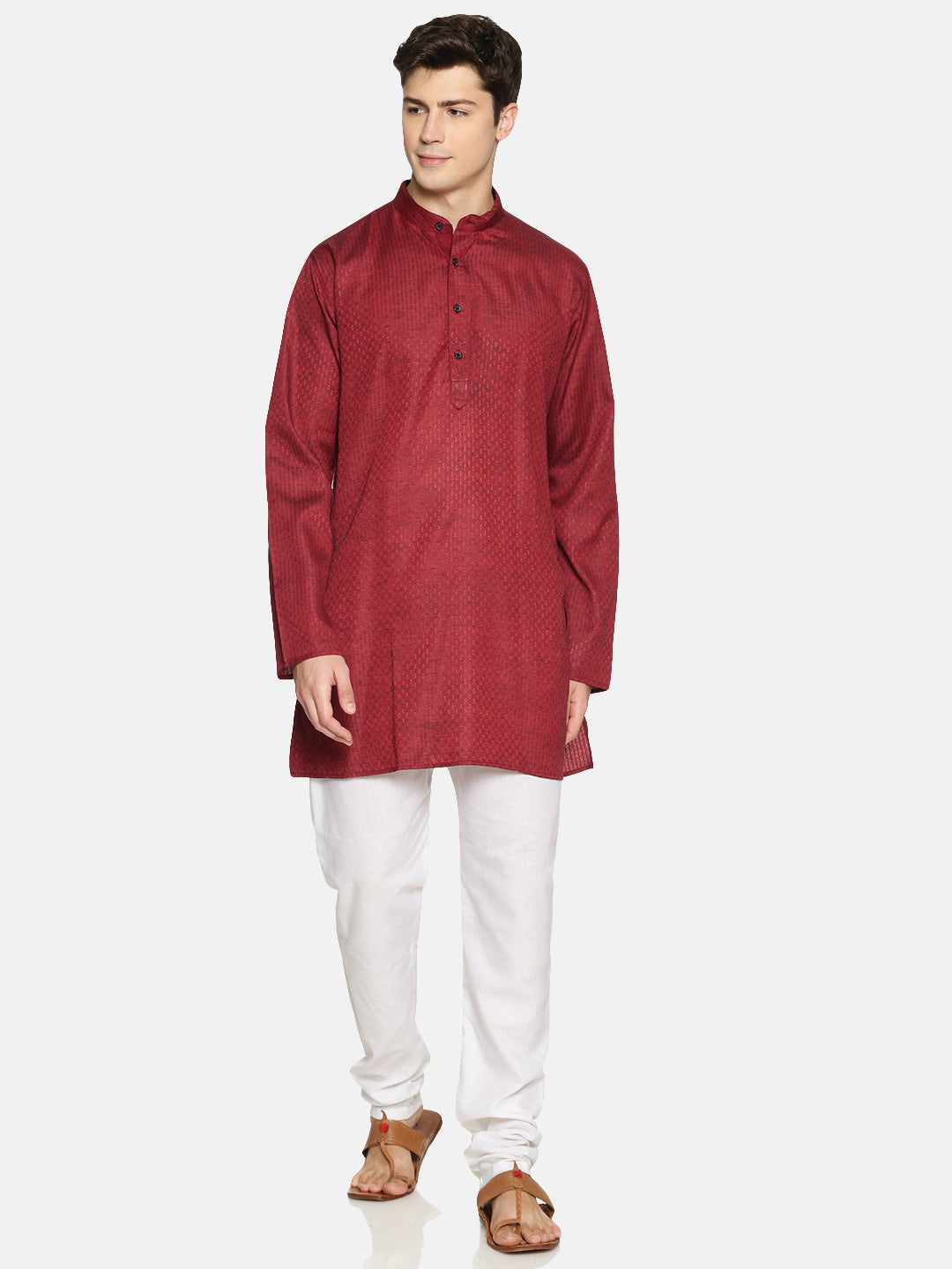 Maroon Cotton Woven Design Straight Kurta