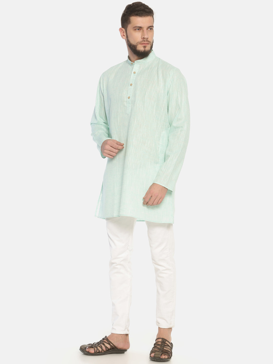 Mint Green Solid Straight Short Kurta