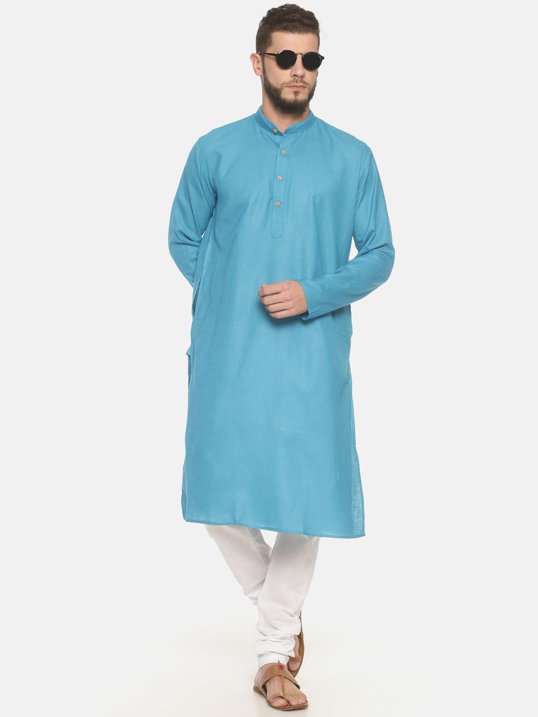 Sky Blue Cotton Kurta With Pyjamas