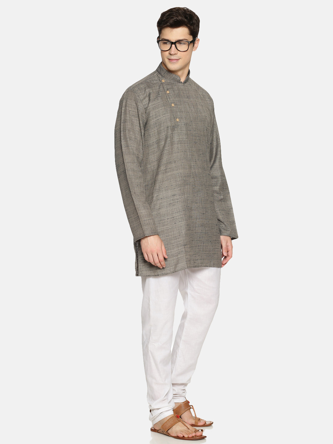 Grey Cotton Straight Solid Kurta