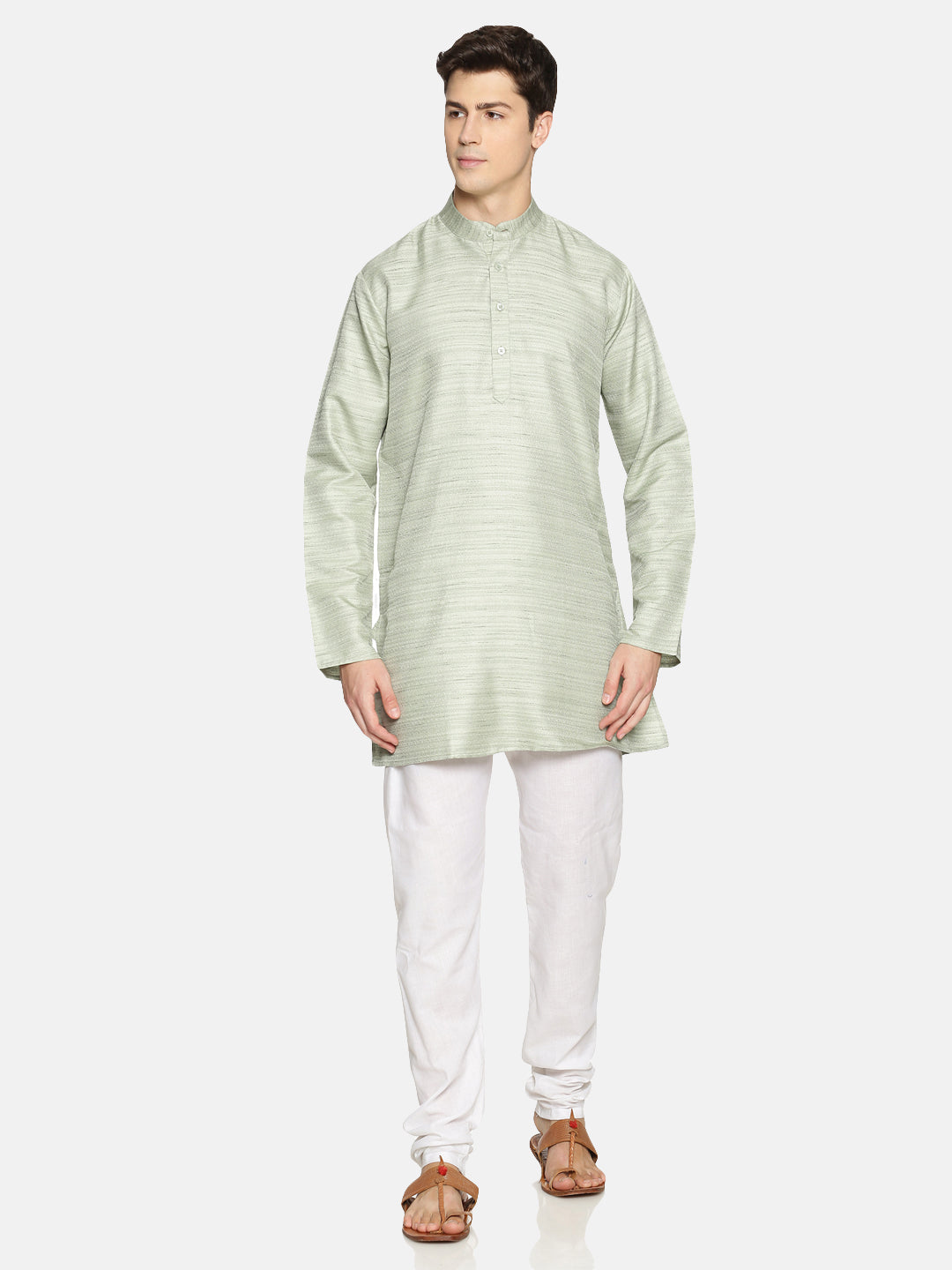 Green Cotton Solid Short Kurta