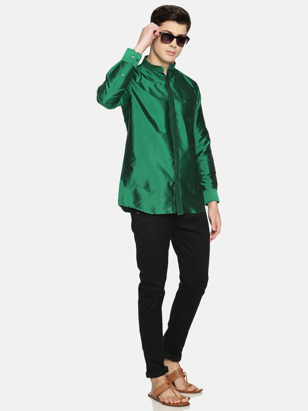 Green Polyester Slim Fit Solid Party Shirt
