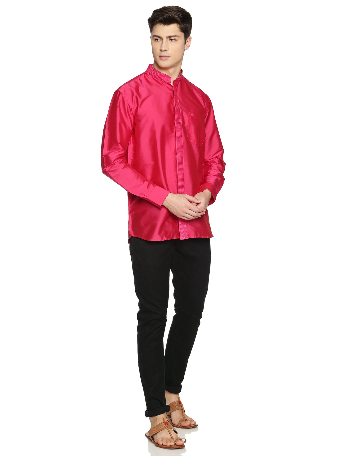 Fuchsia Polyester Regular Fit Solid Party Shirt
