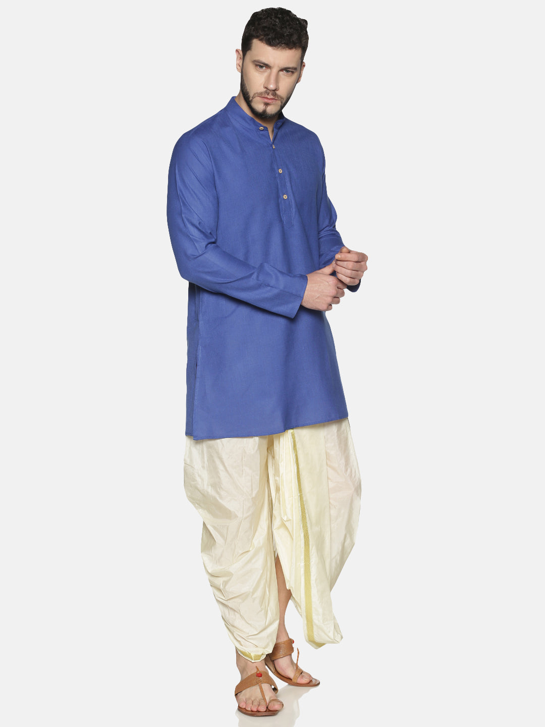 Blue Cotton Short Kurta With Dhoti Pants