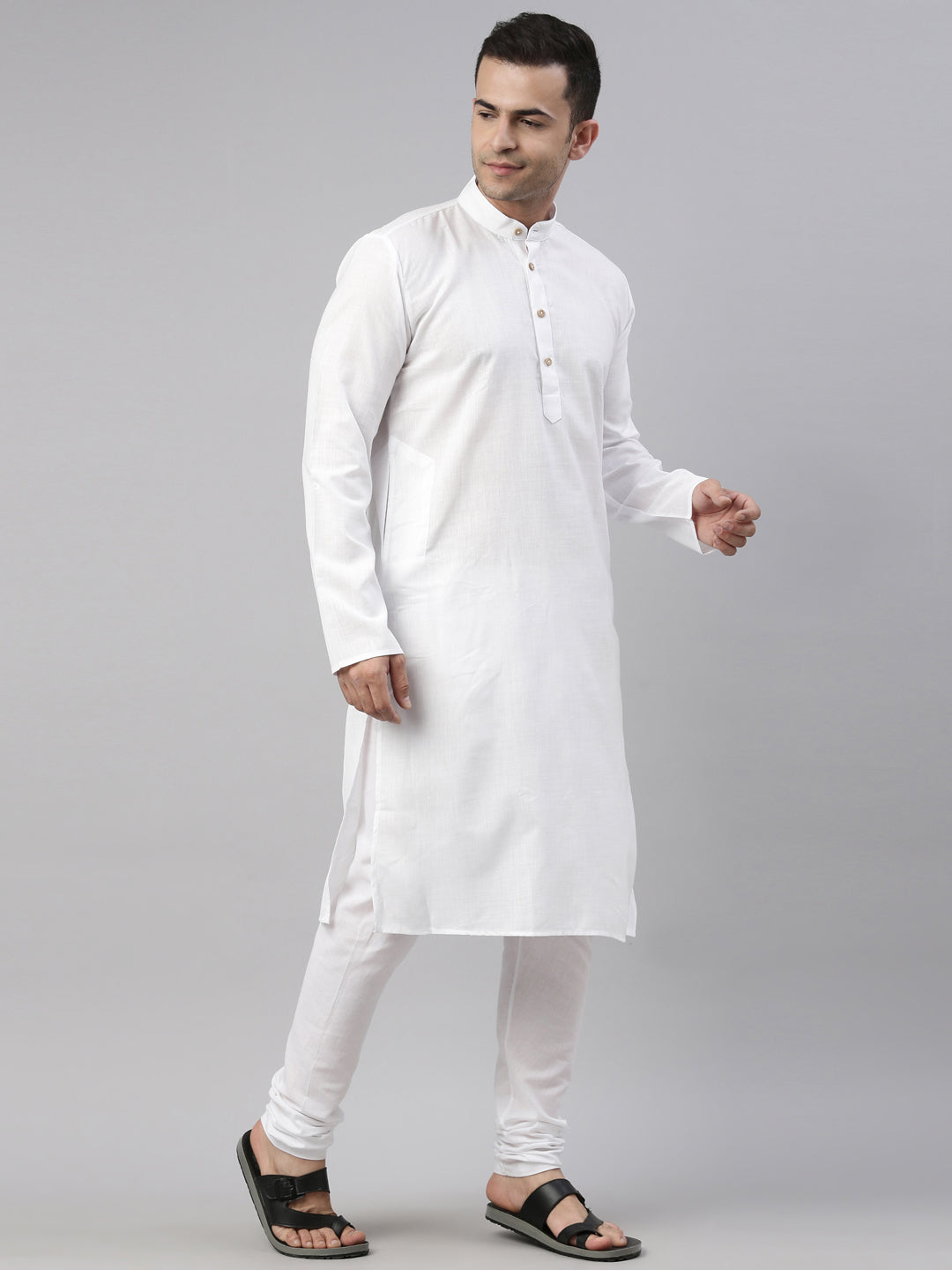 Tattva White Color Cotton Long Kurta With Pyjamas