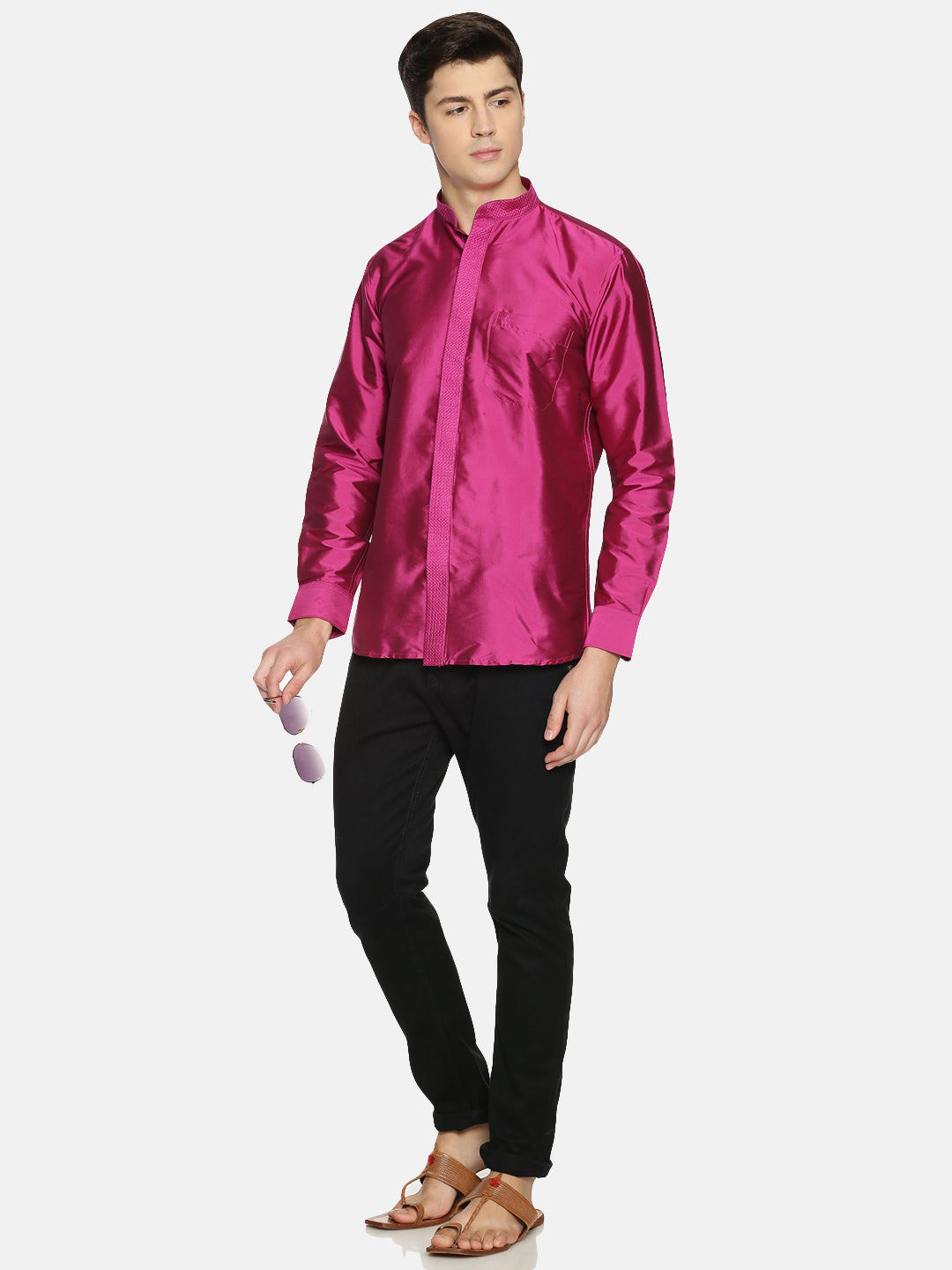 Magenta Polyester Regular Fit Solid Party Shirt