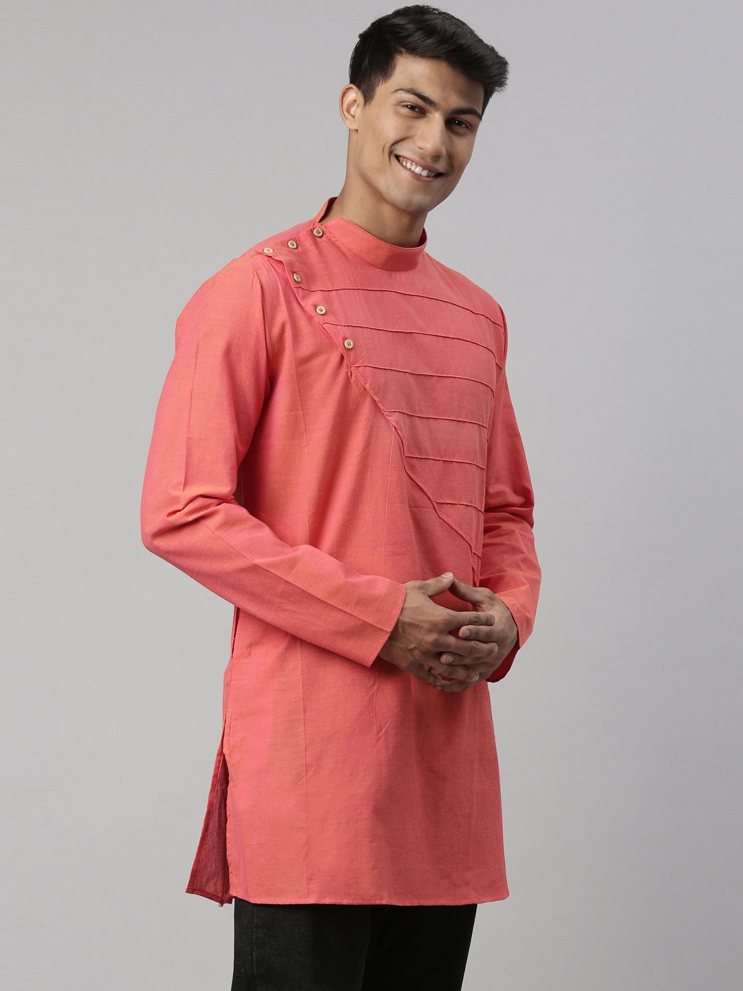 Tattva Peach Cotton Straight Designing Cotton Kurta