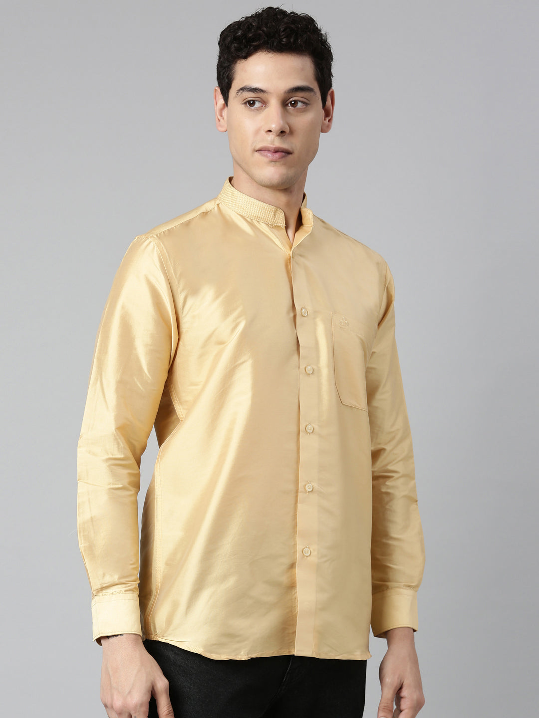 Skin Color Art Silk Slim Fit Solid Party Shirt