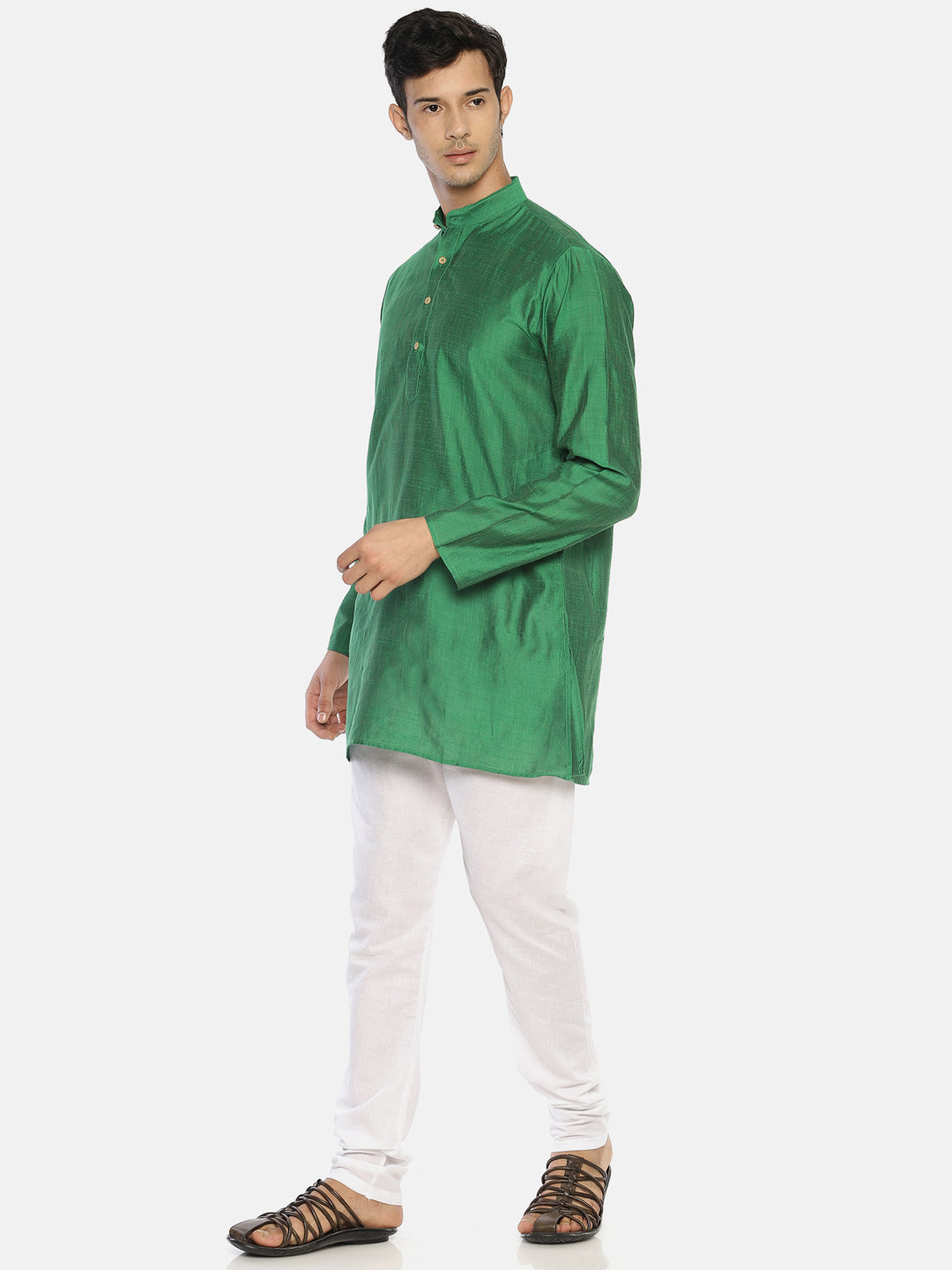 Green Cotton Straight Solid Short Kurta