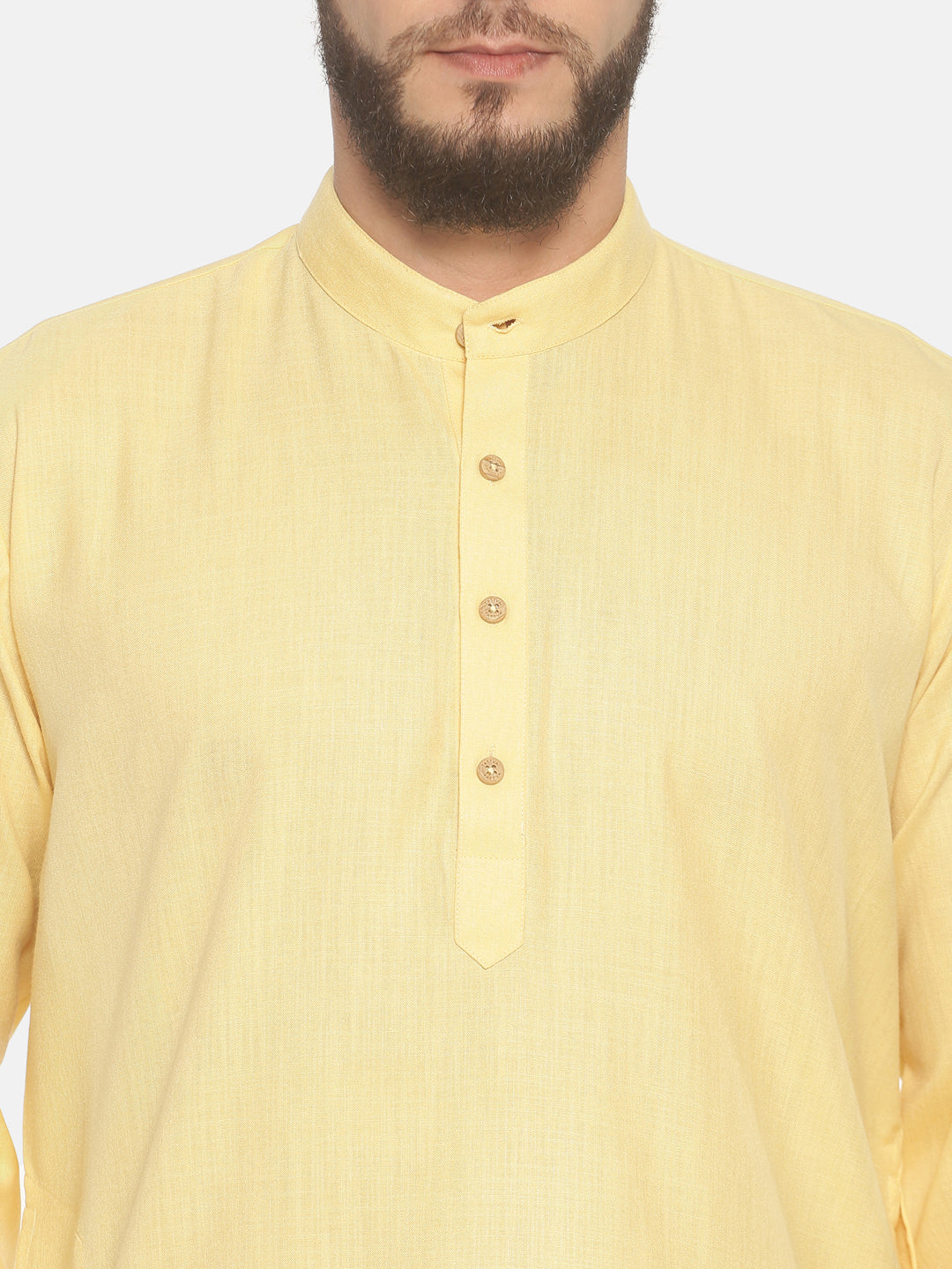 Yellow Cotton Long Kurta With Pajamas