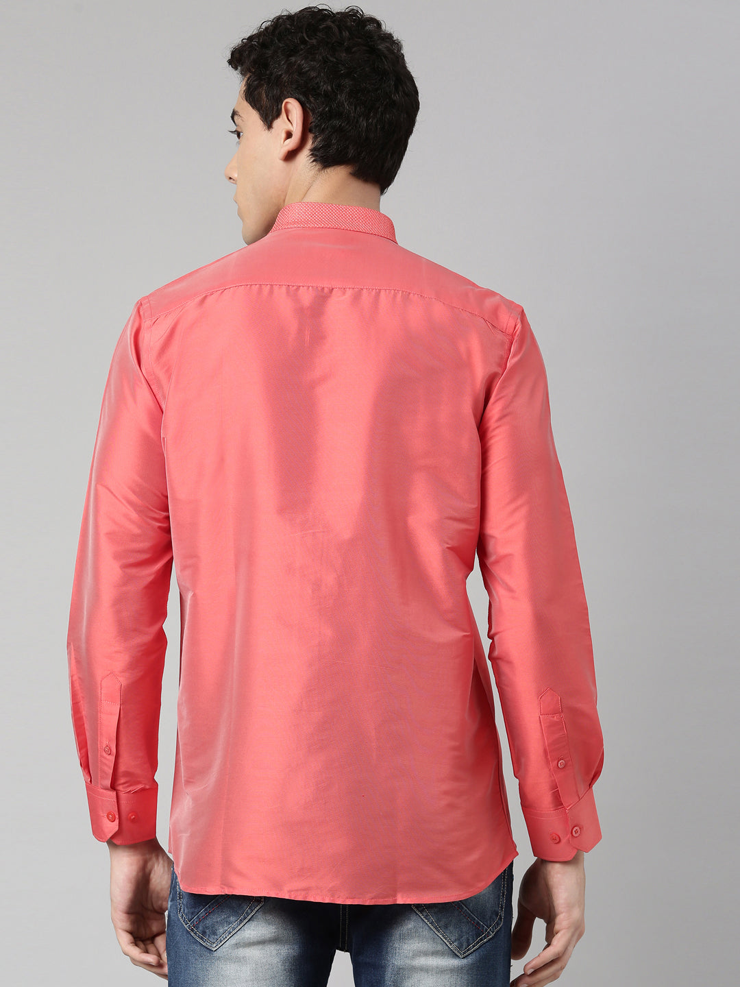 Peach Color Art Silk Slim Fit Solid Party Shirt