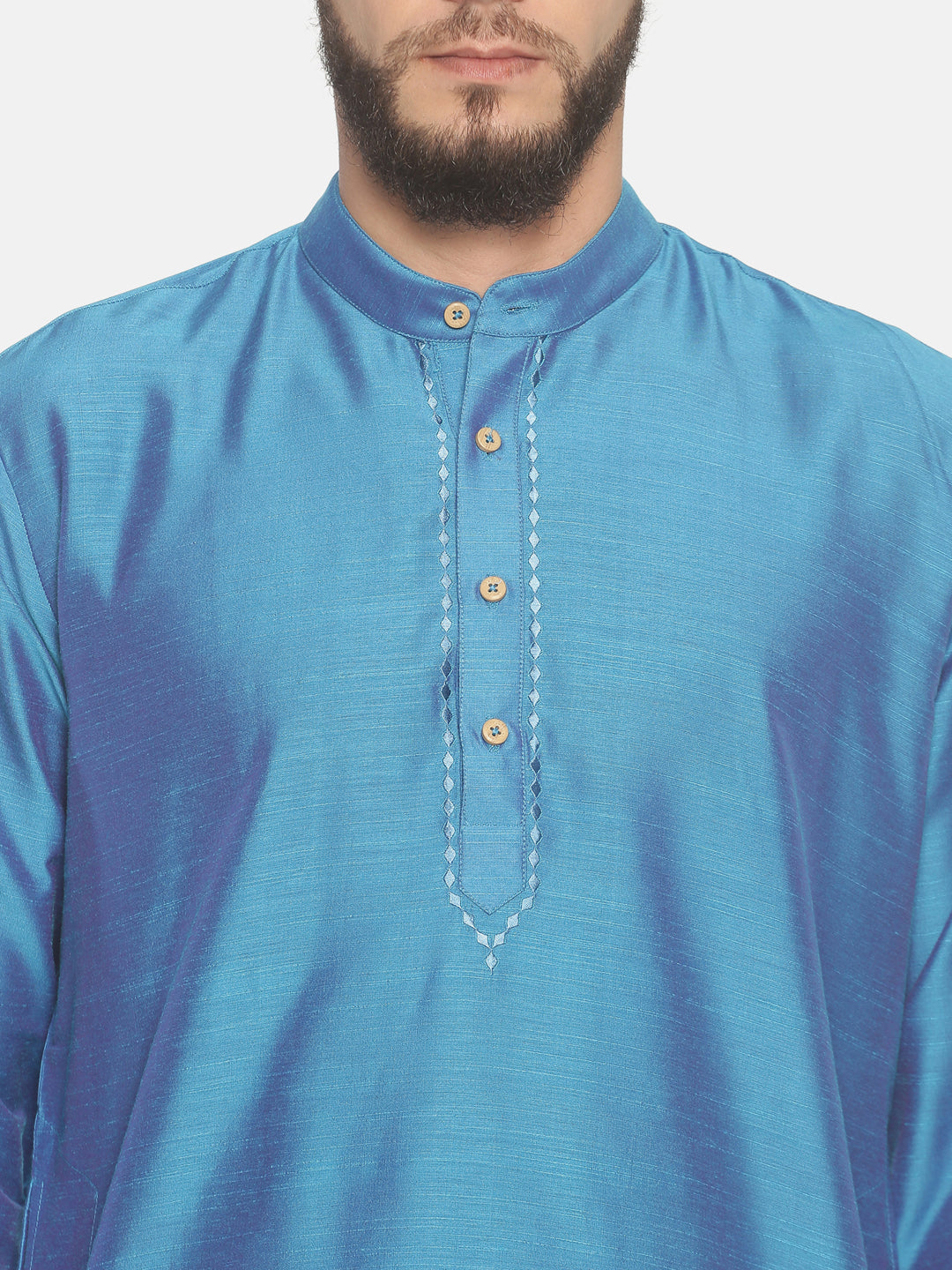 Sky Blue Cotton Kurta With White Pyjamas