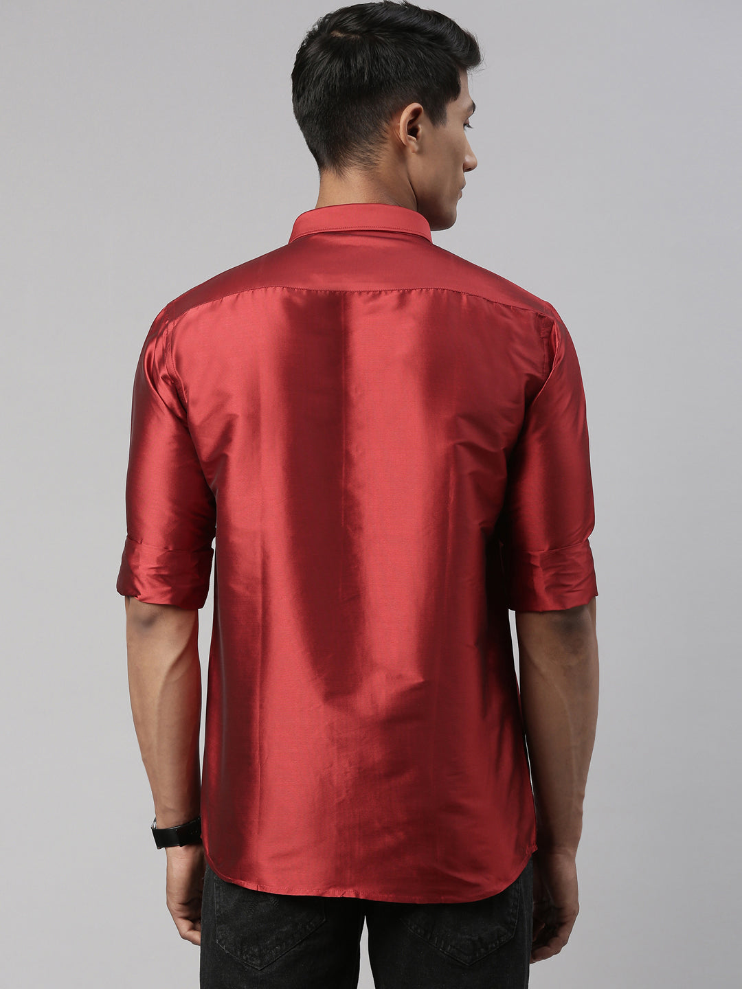 Tattva Mens Red Colour Solid Party Shirt