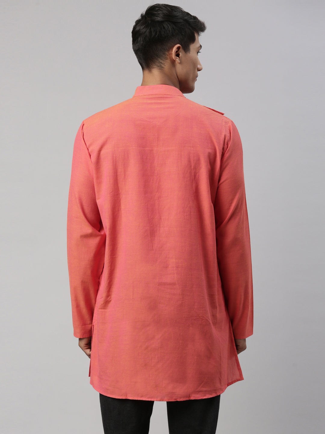 Tattva Peach Cotton Straight Designing Cotton Kurta