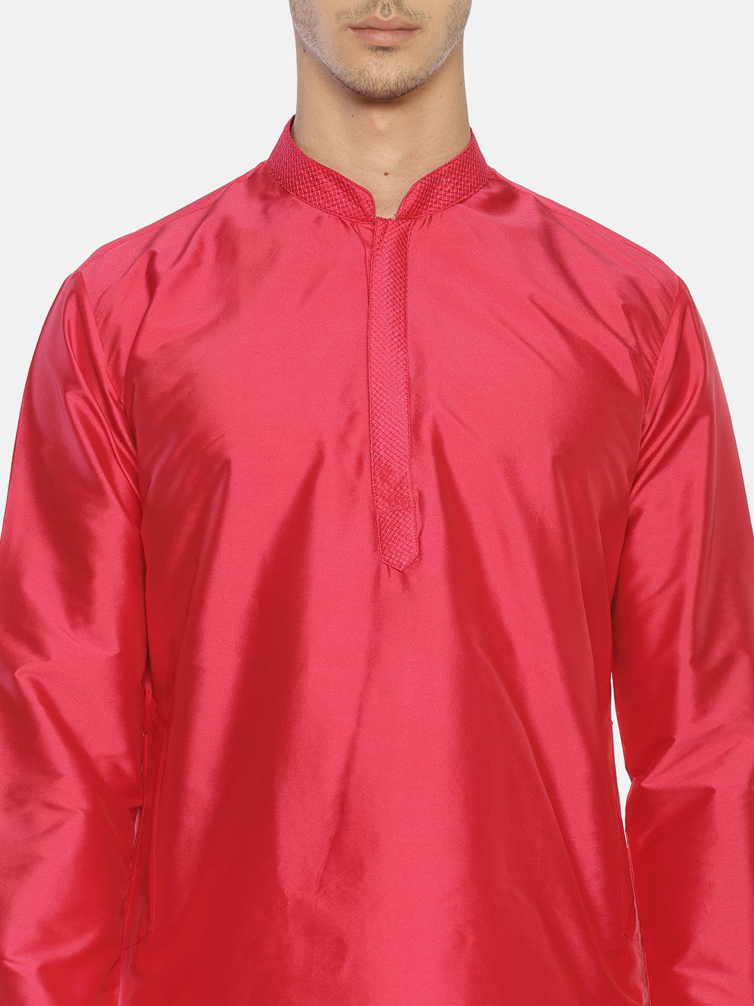 Pink Polyester Solid Straight Kurta