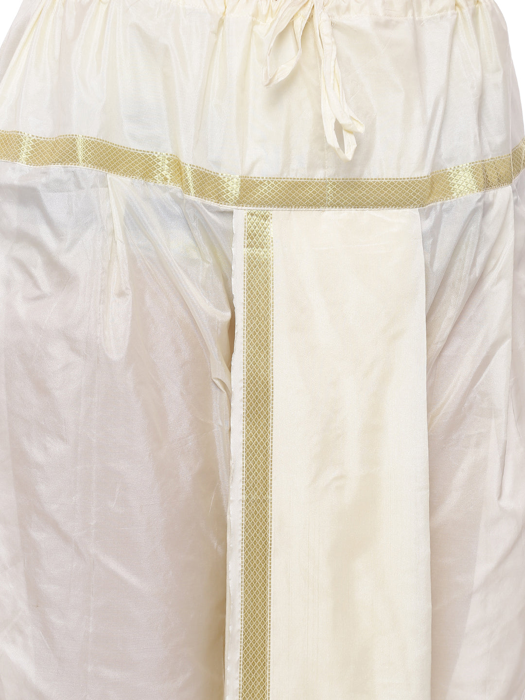 Cream Colored Solid Pure Silk Stitched Dhoti Pants With Shawl