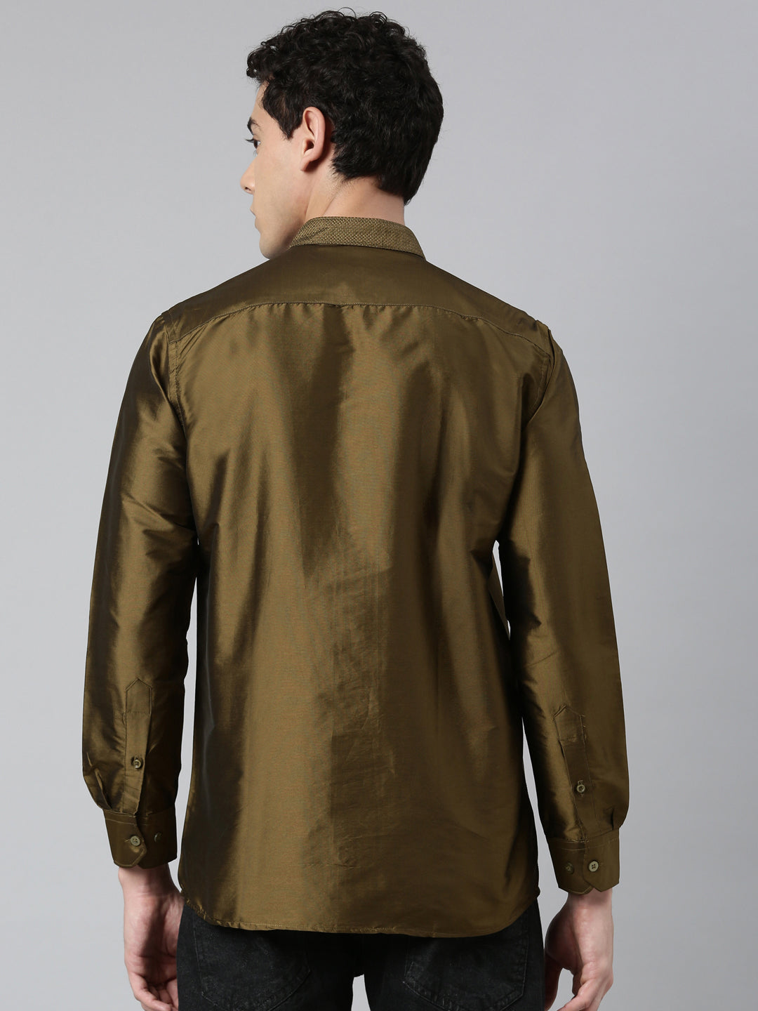 Olive Color Art Silk Slim Fit Solid Party Shirt