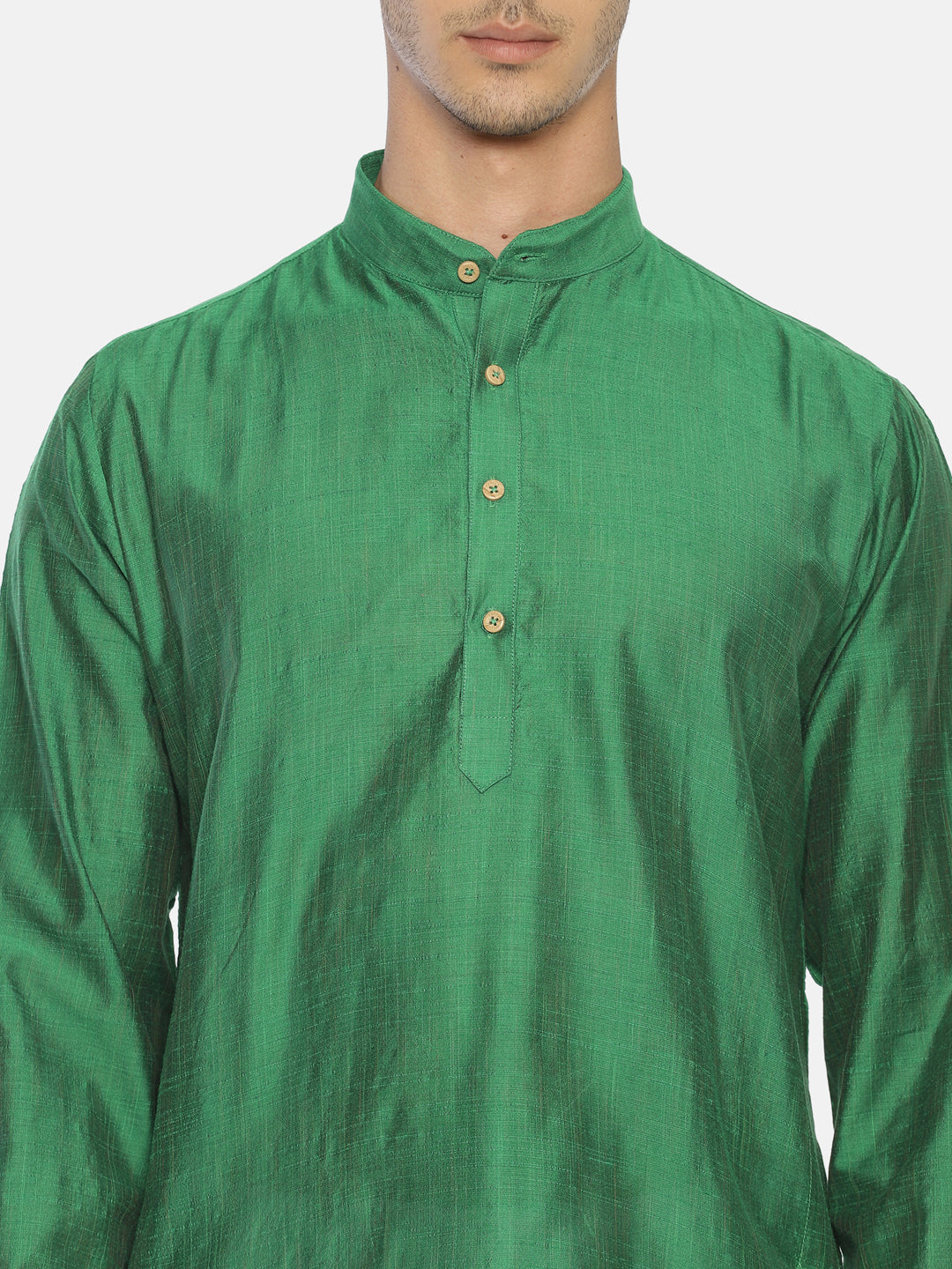 Green Cotton Straight Solid Short Kurta