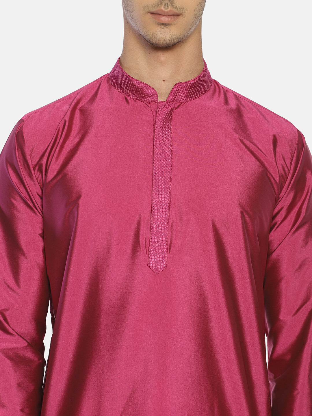 Pink Polyester Silk Solid Straight Short Kurta