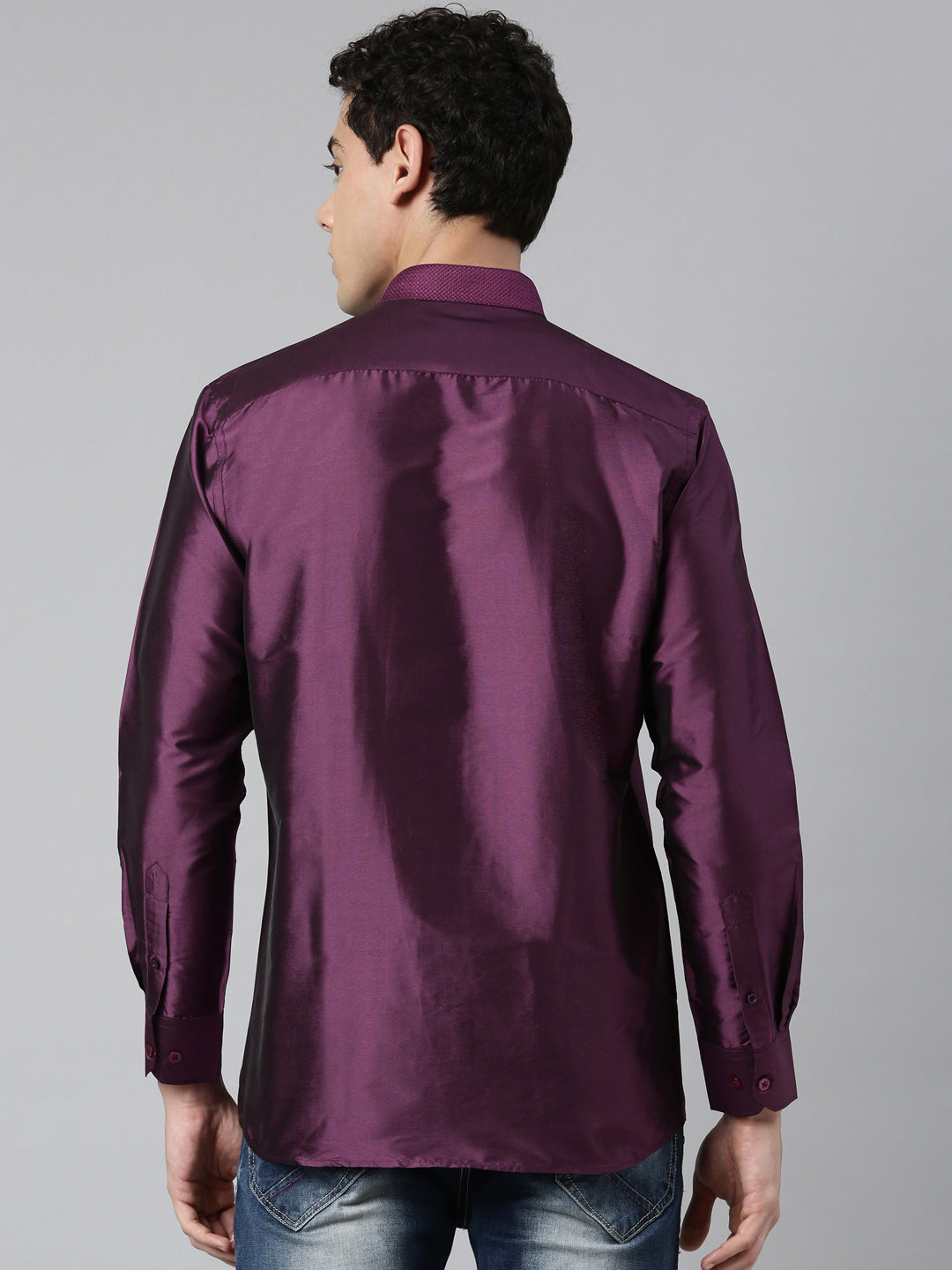 Purple Color Art Silk Slim Fit Solid Party Shirt