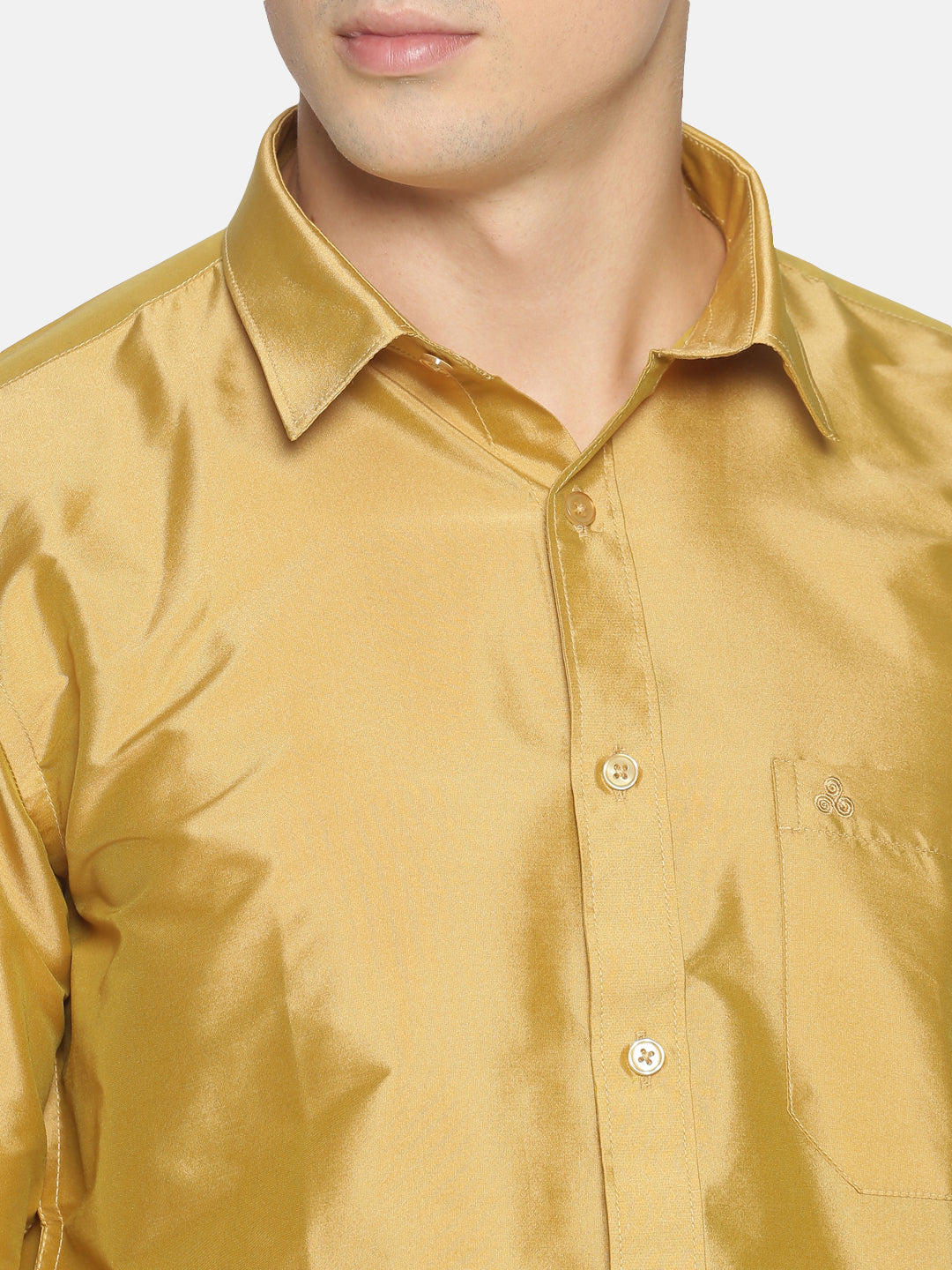 Gold-Toned Polyester Slim Fit Shirt