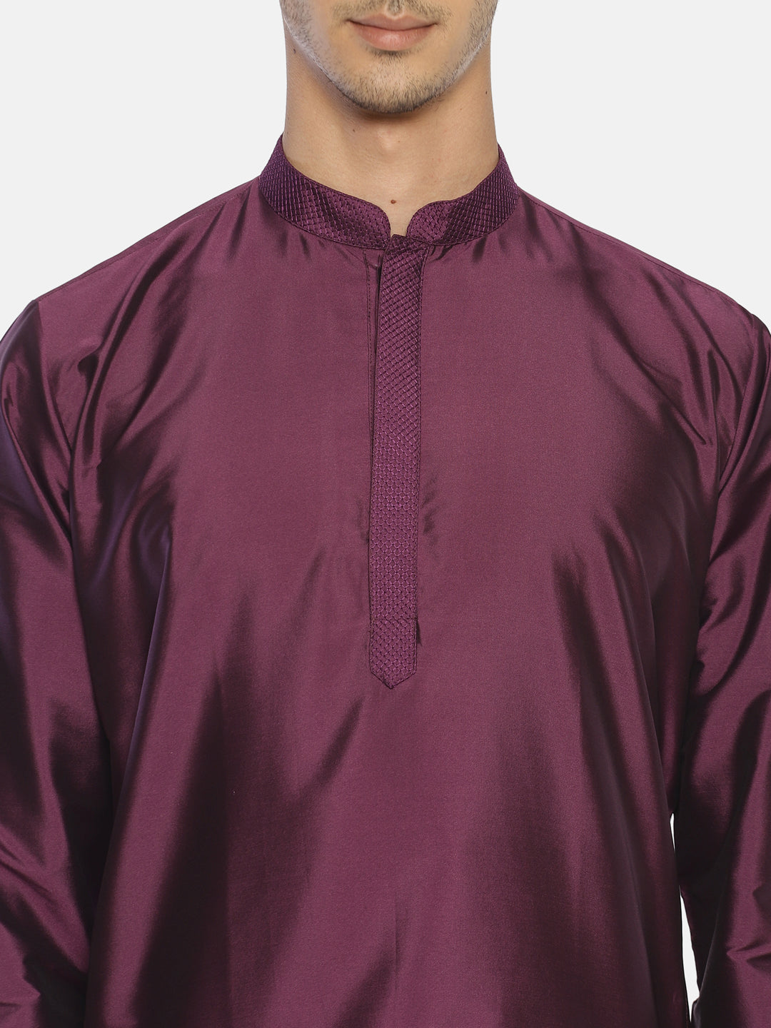 Purple Polyester Silk Solid Straight Short Kurta