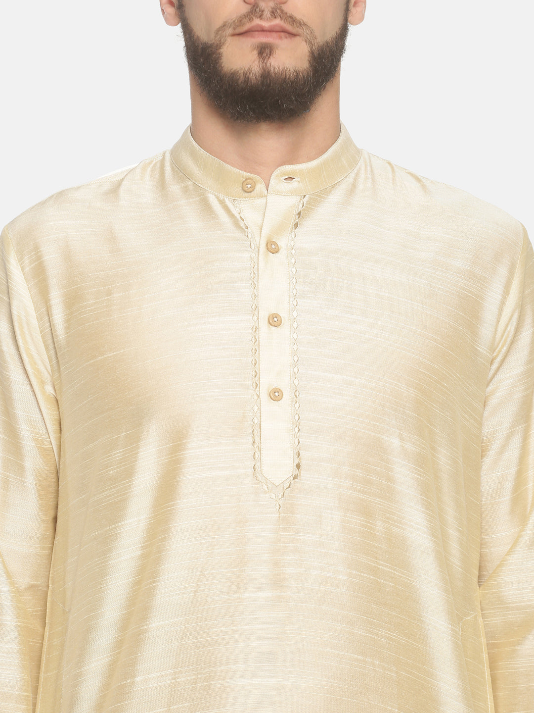 Beige Cotton Long Kurta With Pyjamas