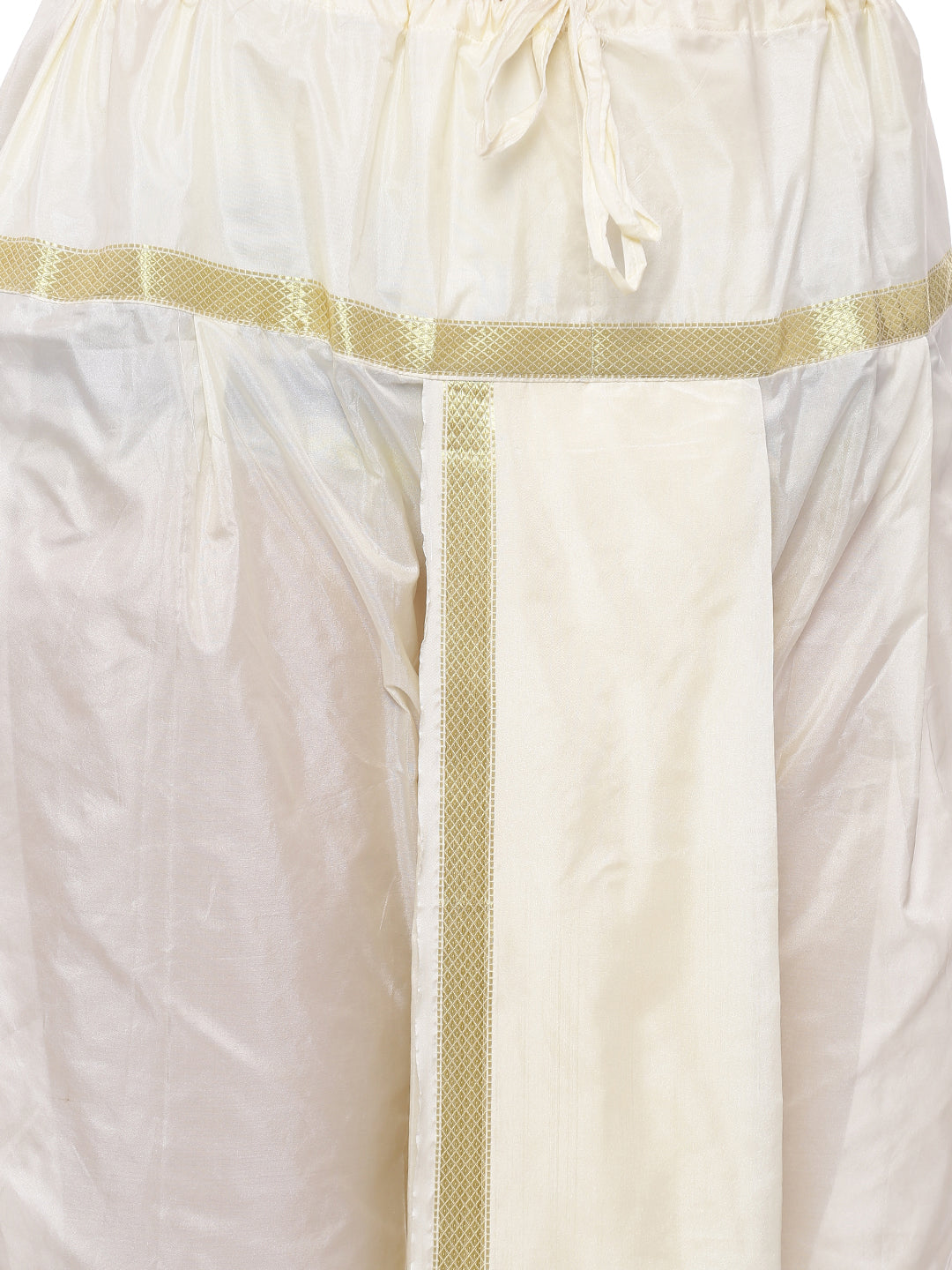 Cream Colored Solid Art Silk Stitched Dhoti Pants With Shawl