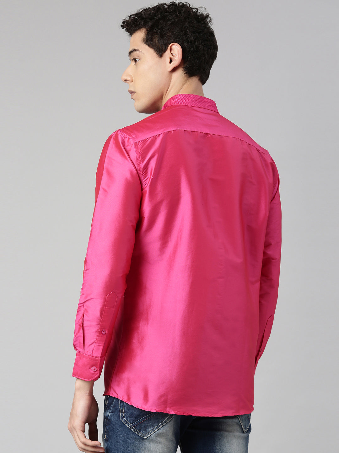Fuchsia Color Art Silk Slim Fit Solid Party Shirt