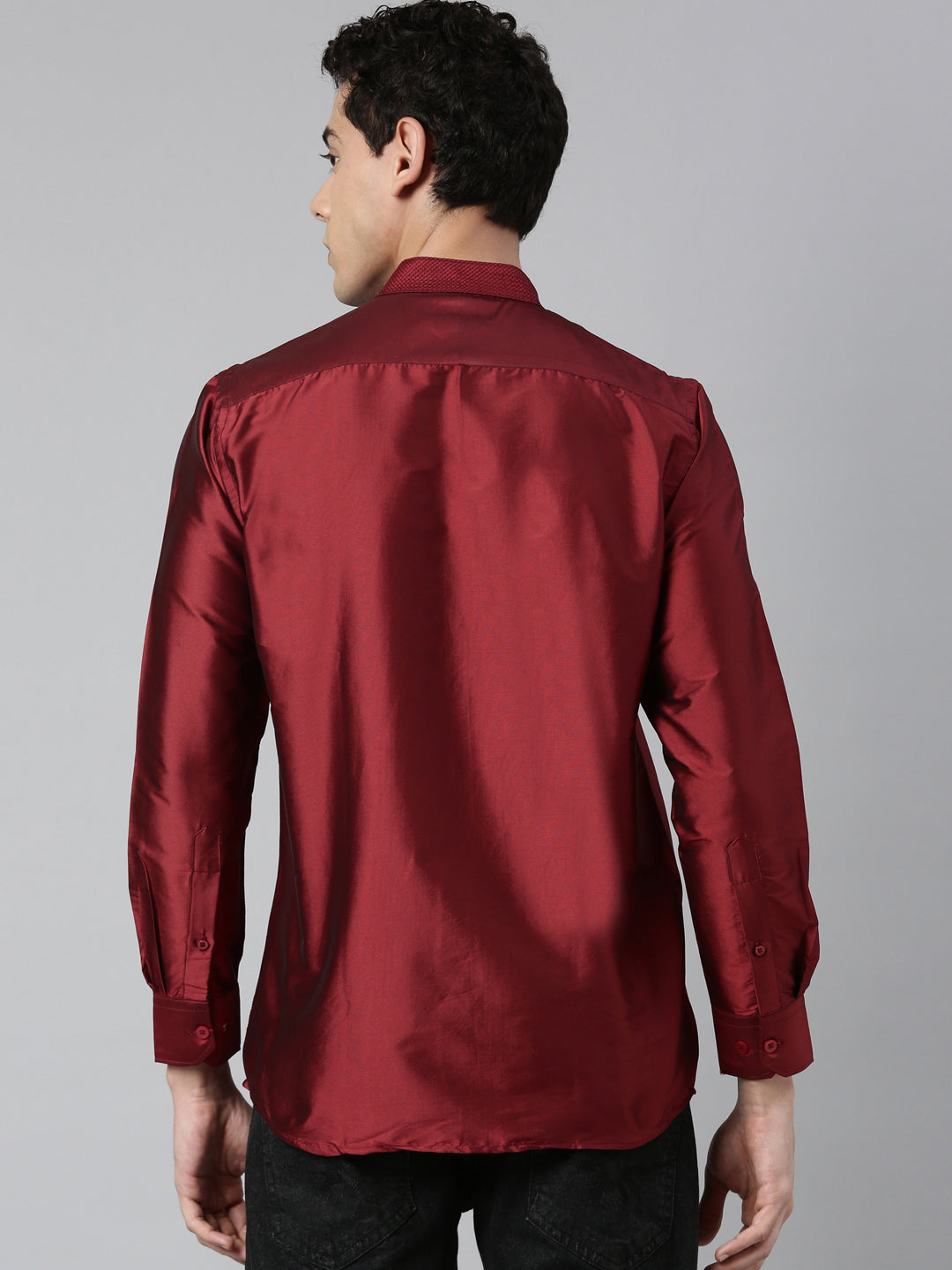 Maroon Color Art Silk Slim Fit Solid Party Shirt