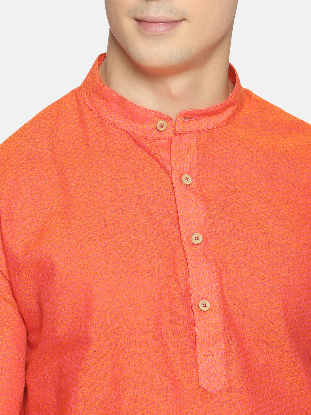 Orange Cotton Printed Straight Short Kurta