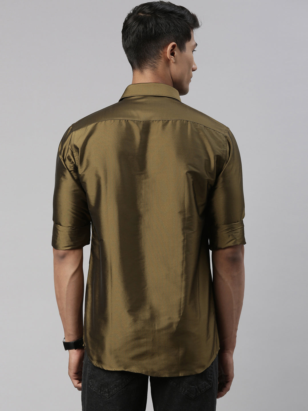 Dark Green Polyester Slim Fit Solid Party Shirt