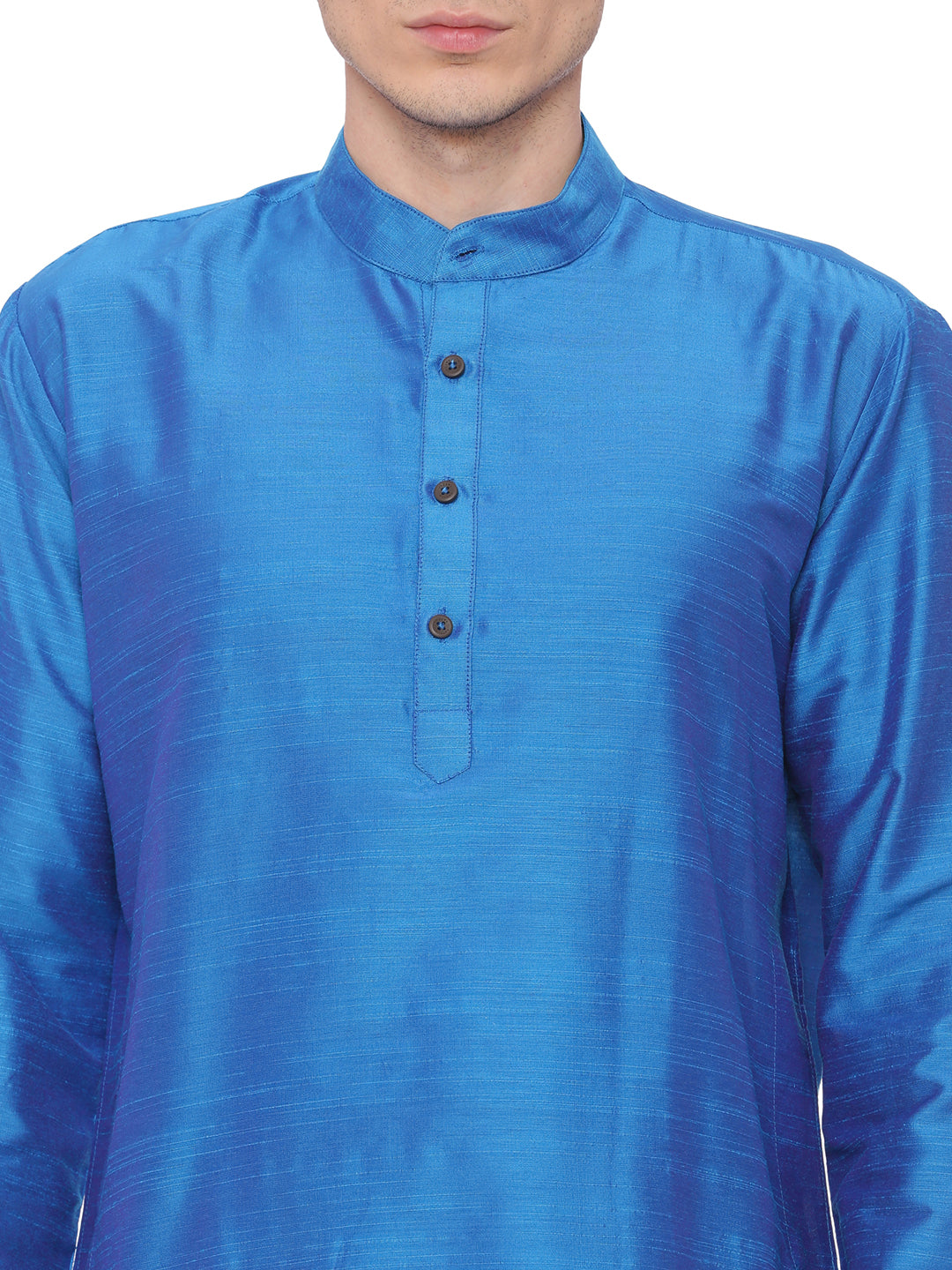 Blue Cotton Solid Straight Short Kurta