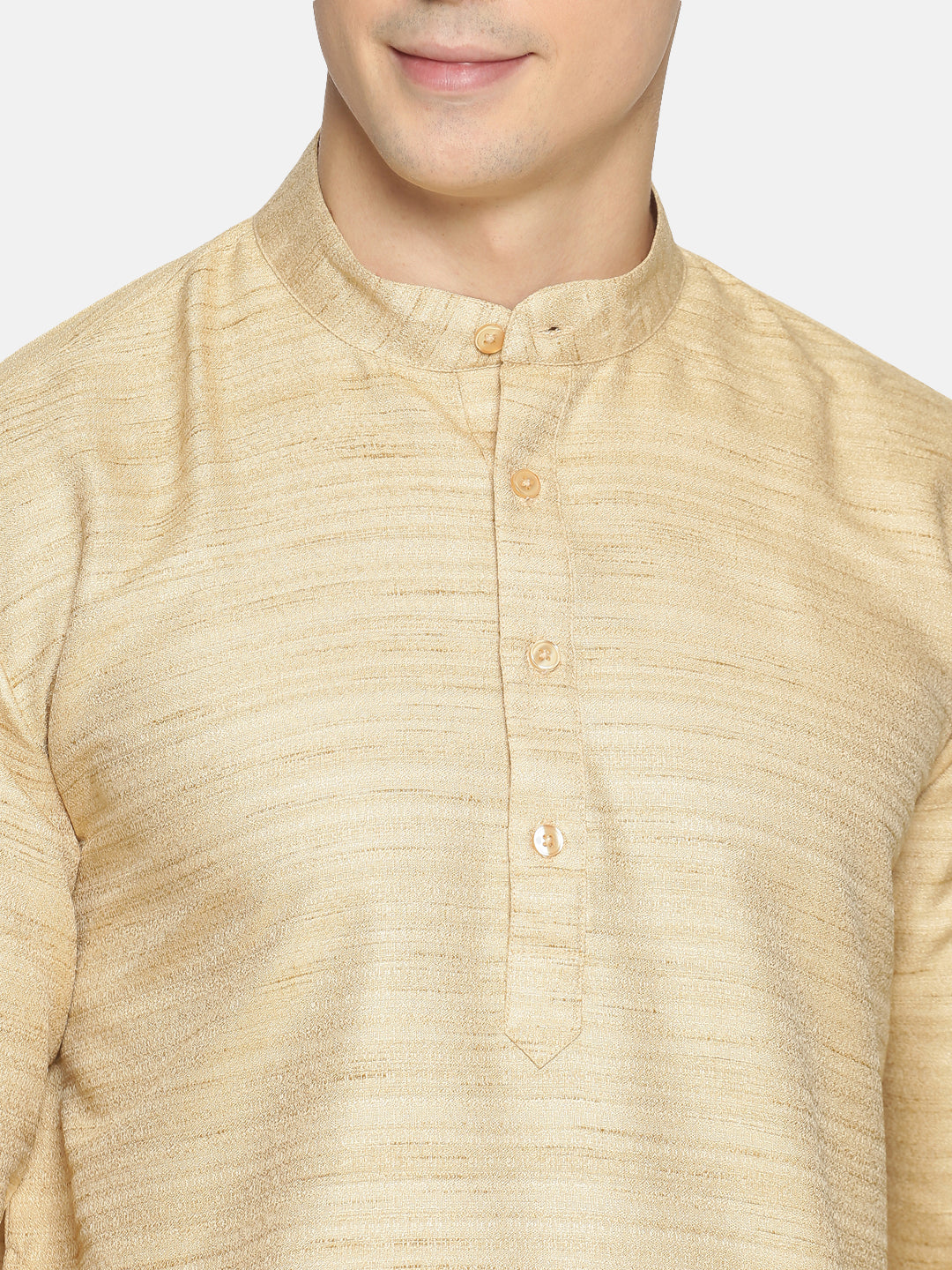 Beige Cotton Solid Short Kurta