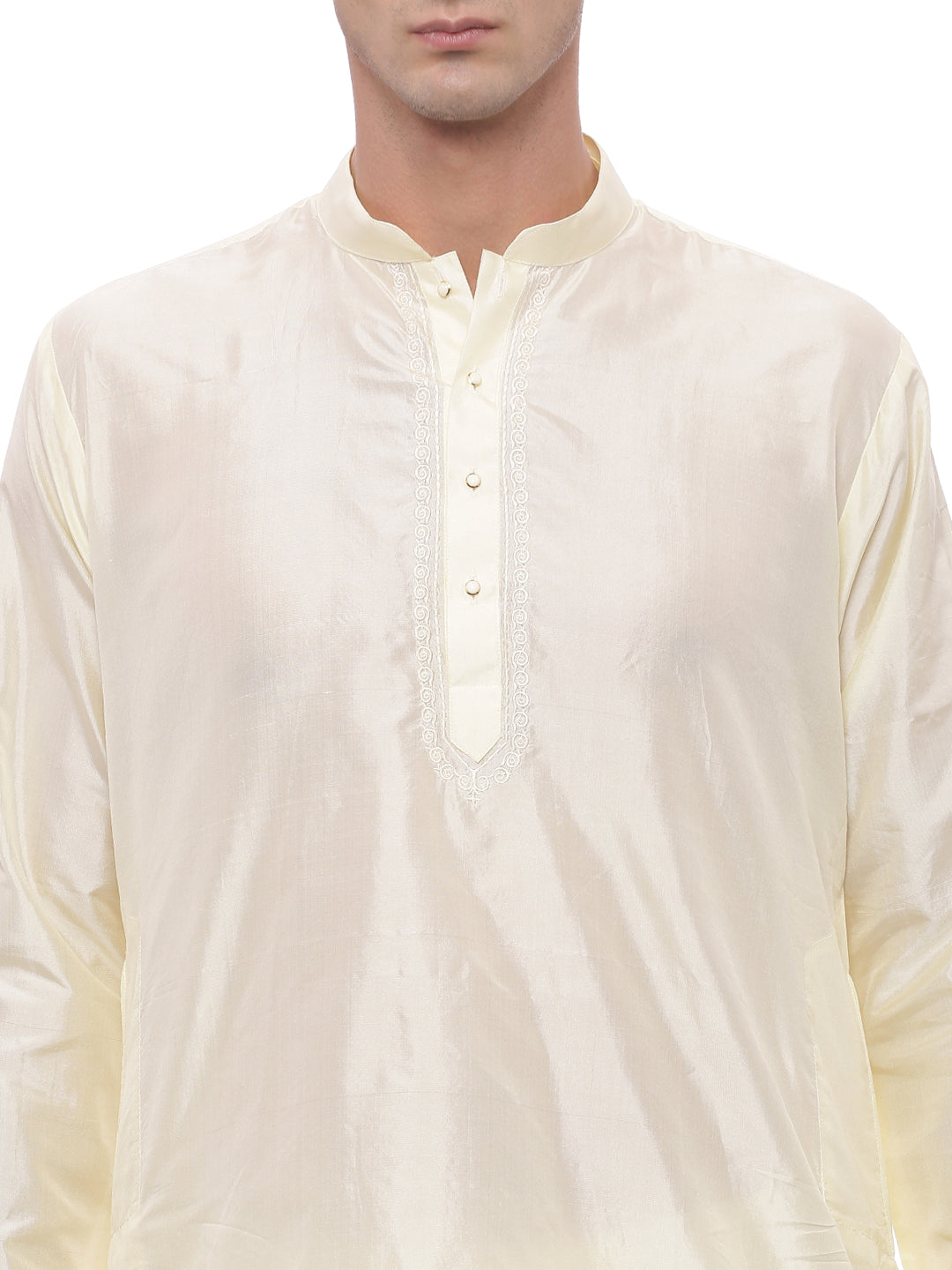 Cream-Colored Silk Mix Kurta Dhoti Set