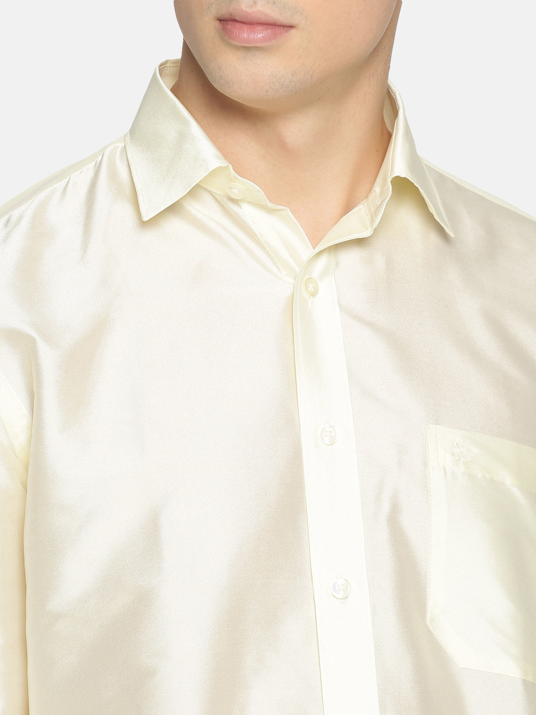 Cream-Colored Polyester Slim Fit Solid Party Shirt