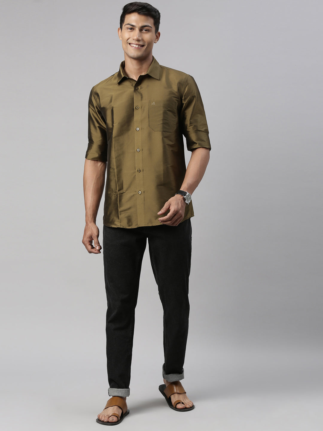 Dark Green Polyester Slim Fit Solid Party Shirt