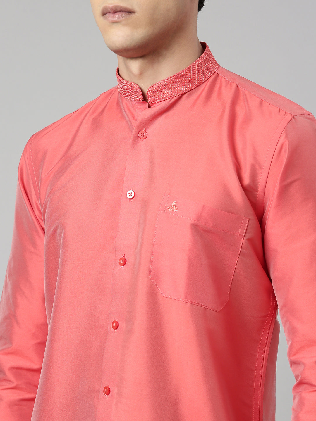 Peach Color Art Silk Slim Fit Solid Party Shirt