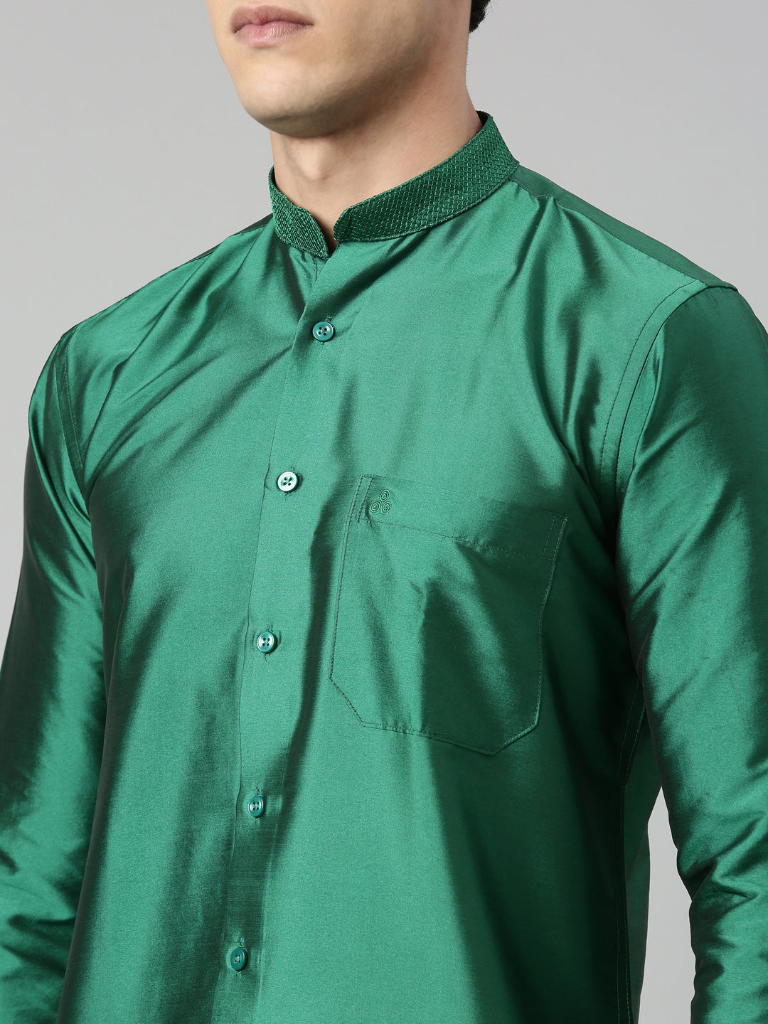 Green Color Art Silk Slim Fit Solid Party Shirt