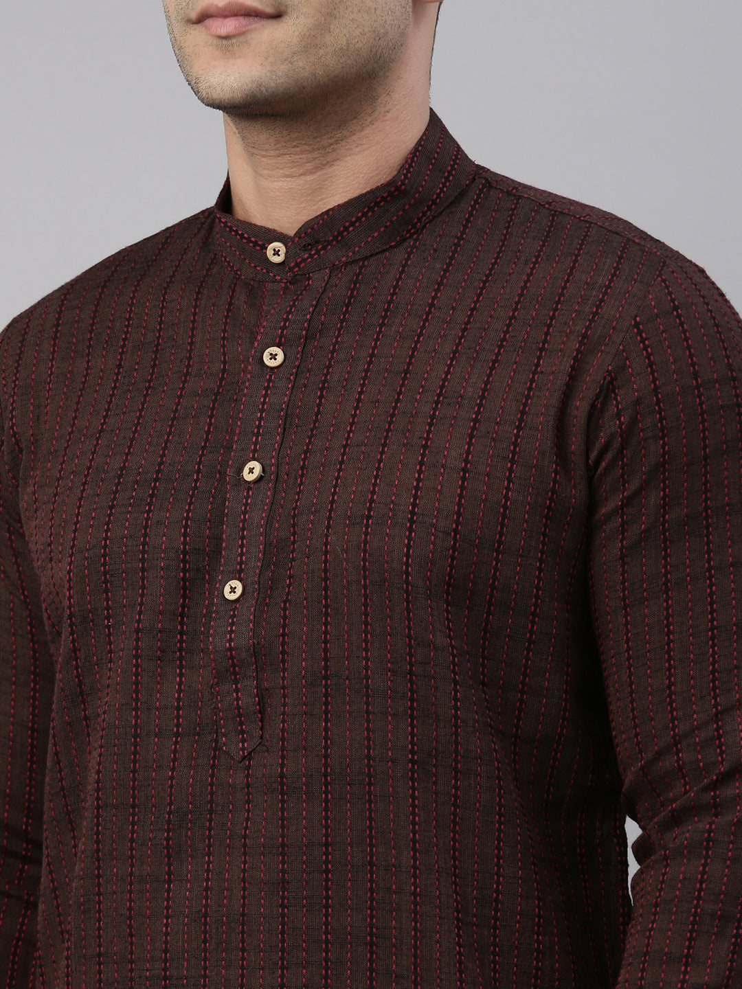 Tattva Coffee colour Straight Solid Short Kurta