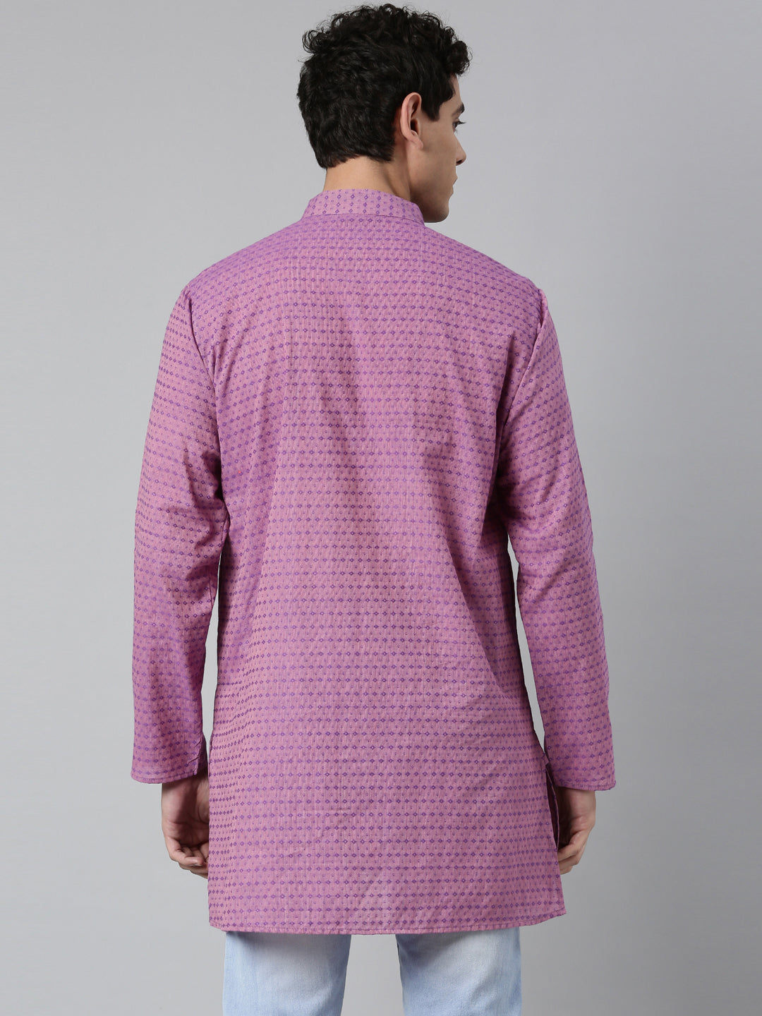 Buy Tattva Lavender Short Kurta with Pattern with Madarin Collar - Back View - Tattva.Life