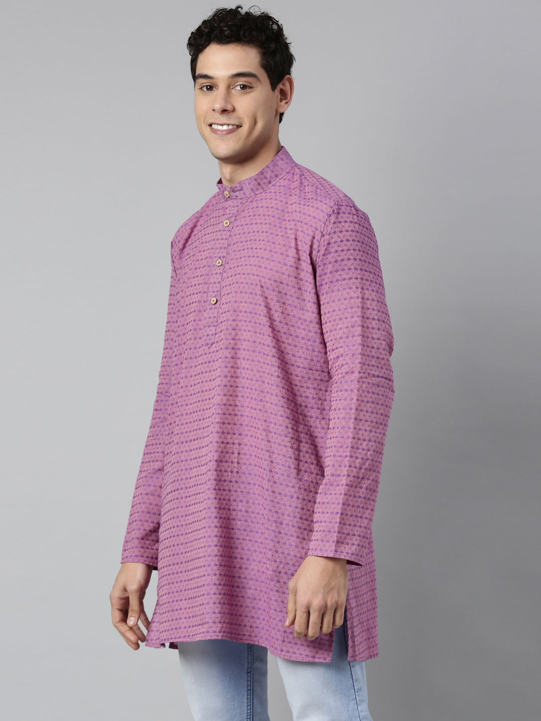 Buy Tattva Lavender Short Kurta with Pattern with Madarin Collar - Side View - Tattva.Life