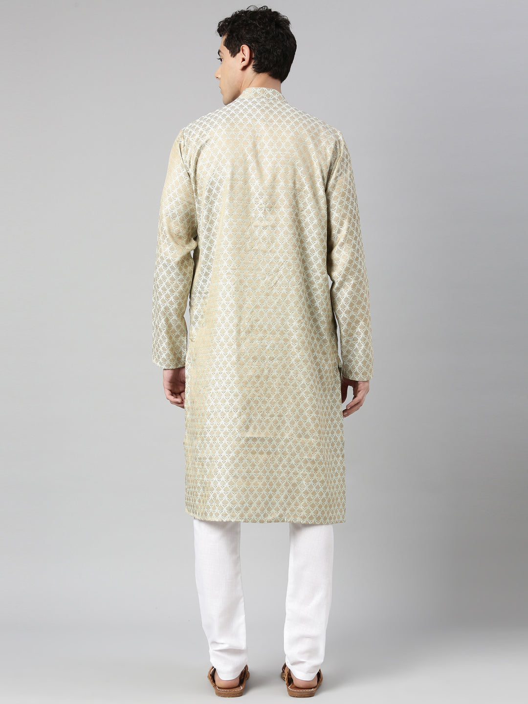 Buy Tattva Olive Long Kurta with Mandarin Collar - Back View -  Tattva.Life