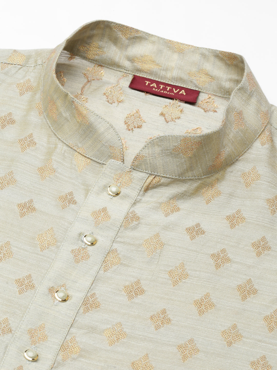 Buy Tattva Olive Short Kurta with Golden Pattern with Madarin Collar - Quality Product - Tattva.Life