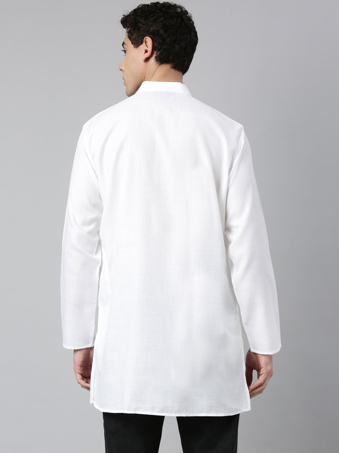 Buy Tattva Plain White Short Kurta with Madarin Collar - Back View - Tattva.Life