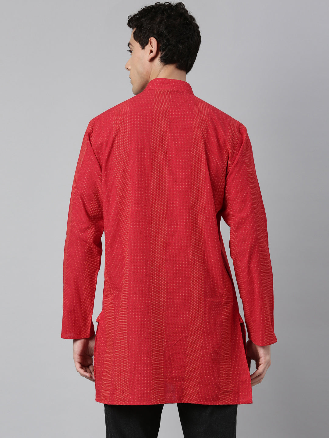 Buy Tattva Solid Red Short Kurta with Pattern with Madarin Collar - Back View -  Tattva.Life