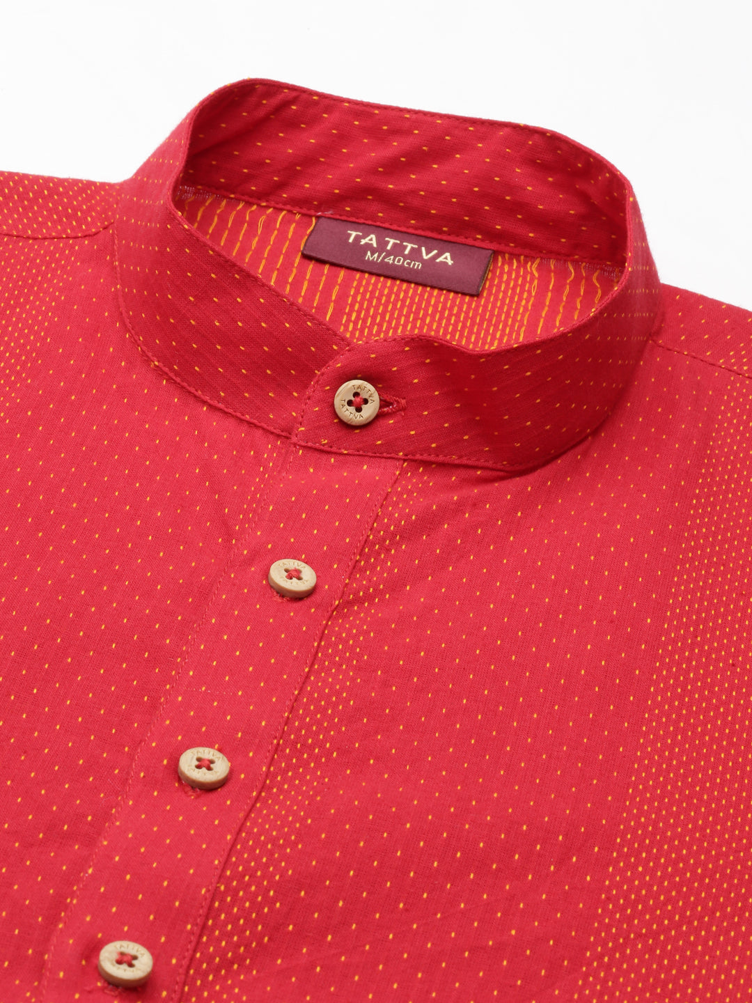 Buy Tattva Solid Red Short Kurta with Pattern with Madarin Collar - Material -  Tattva.Life